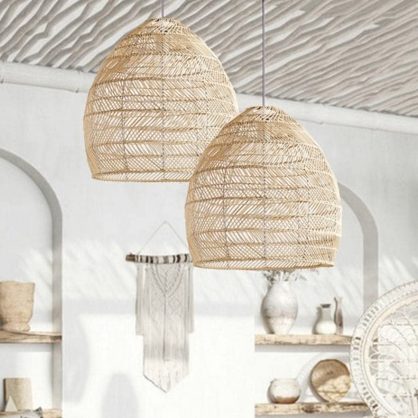 Ohilo Handmade Seagrass Boho Lampshade Pendant Light - Wicker Braided Rattan Ceiling Lamp