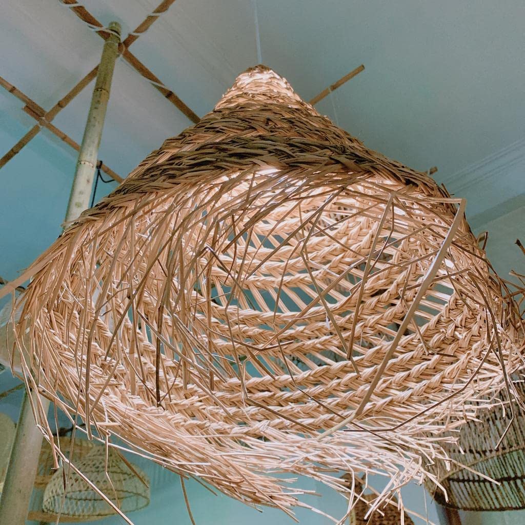 Ohilo Handmade Seagrass Boho Lampshade Pendant Light - Wicker Braided Rattan Ceiling Lamp