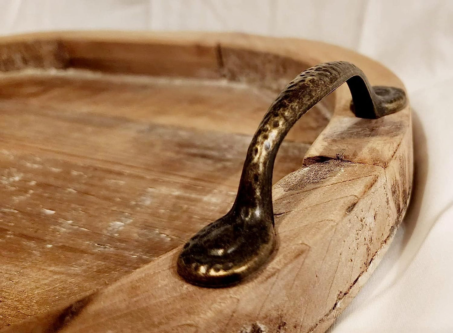 Ohilo Rustic Wood Serving Tray with Metal Handles - Perfect for Parties, Tea Time, and Leisure