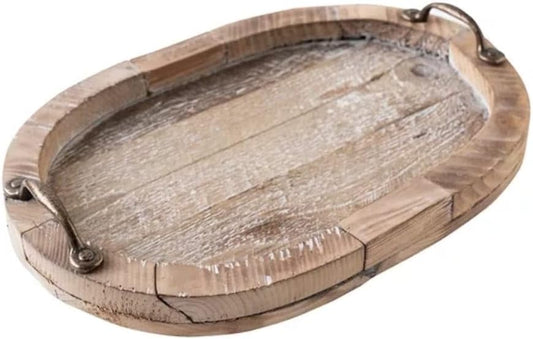 Ohilo Rustic Wood Serving Tray with Metal Handles - Perfect for Parties, Tea Time, and Leisure