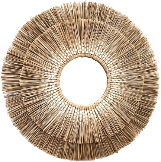 Ohilo Handmade Seagrass Bohemian Round Mirror Wall Hanging | Rattan Boho Decor for Living Room, Bedroom, Bathroom 70cm Dia (30cm Mirror)…