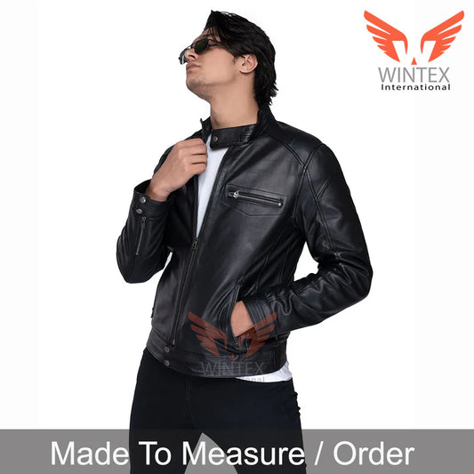 Men’s Genuine Cowhide Motor Bikers Leather Jacket CAFE Racer Leather Jacket