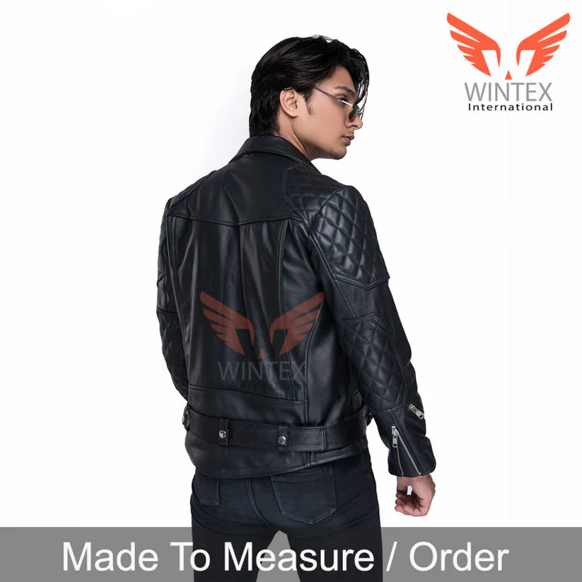 Men’s Genuine Cowhide Motor Bikers Jacket Quilted Panels Jacket – Brando Style Leather Jacket