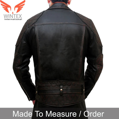 Men’s Brown Distressed Cowhide Leather Motor Biker’s Jacket with Quilted Panels