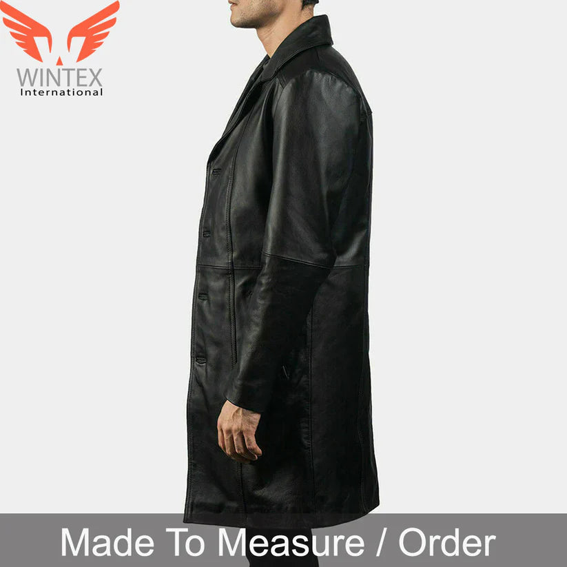 Men’s Real Lamb Leather Long Coat – Trench Coat Knee Long Coat