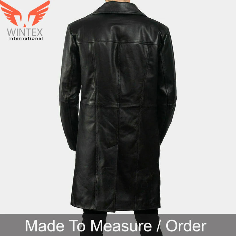 Men’s Real Lamb Leather Long Coat – Trench Coat Knee Long Coat