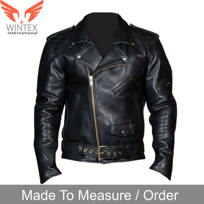 Men’s Real Leather Quilted Panels Bikers Jacket Cowhide Leather Bikers Jacket