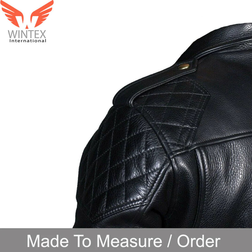 Men’s Real Leather Quilted Panels Bikers Jacket Cowhide Leather Bikers Jacket