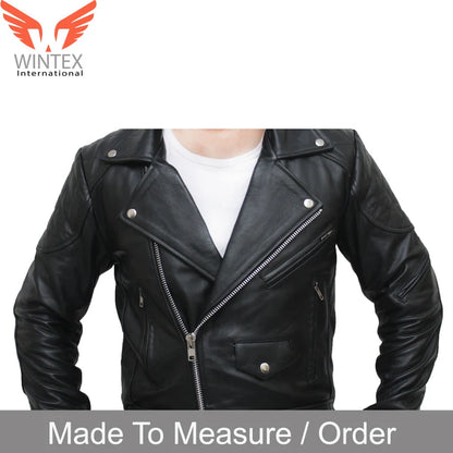 Men’s Natural Cowhide Motorbike Leather Quilted Panels Bikers Jacket