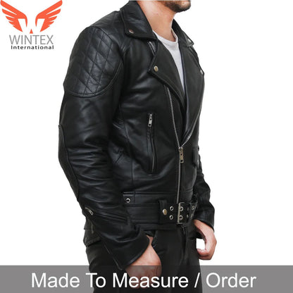 Men’s Natural Cowhide Motorbike Leather Quilted Panels Bikers Jacket