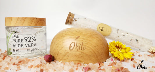 Ohilo Eco-Friendly Spa Set: Waterproof Hair Remover, Organic Aloe Vera Gel Moisturizer, and Epsom Salt Bath Soak Scented in Lavender