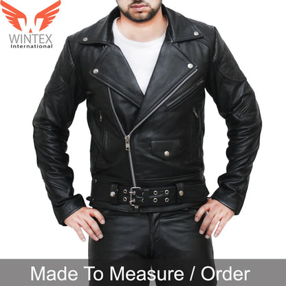 Men’s Natural Cowhide Motorbike Leather Quilted Panels Bikers Jacket